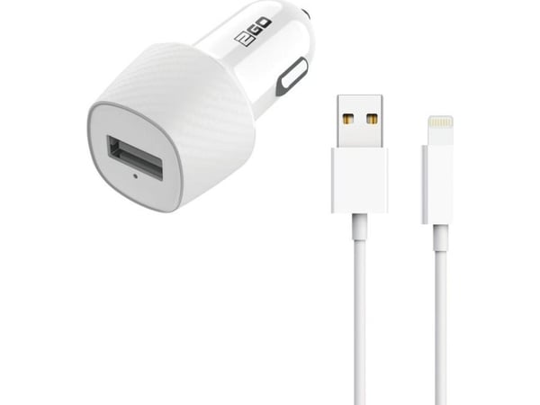 2GO auton lataussarja 2-osainen USB Lightning valkoinen