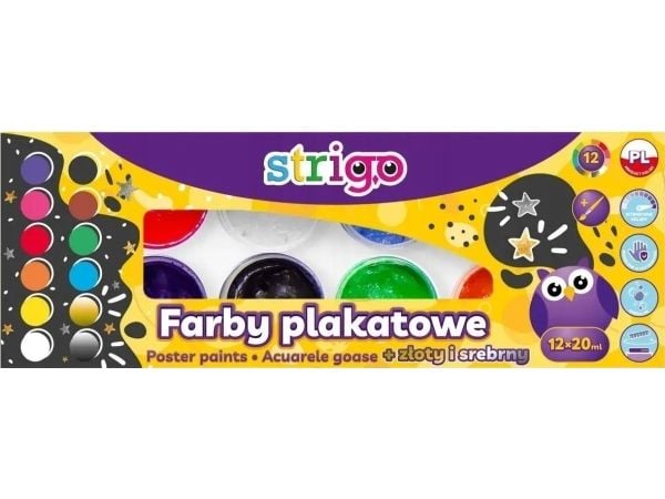 Plakatmaling 20 ml, 12 farger STRIGO