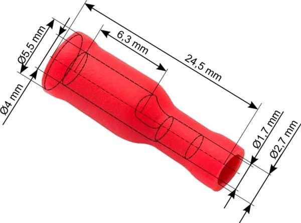 Blow 43-048# isolert kontakt 4,0/24,5 mm rød