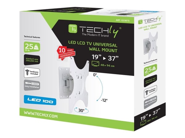 TECHly - Brakett - for LCD-skjerm - hvit - skjermstørrelse: 19"-37" - veggmonterbar