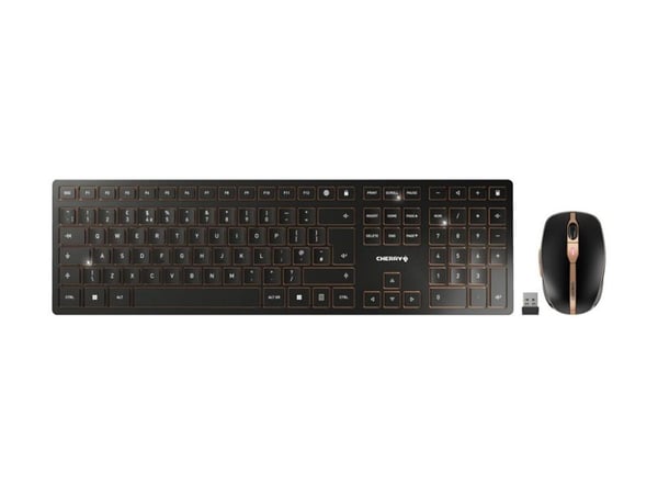 CHERRY DW 9100 SLIM, RF Wireless + Bluetooth, QWERTY, Musta, Sisältää hiiren