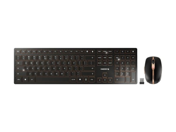 CHERRY DW 9100 SLIM, Langaton, RF Wireless + Bluetooth, QWERTY, Musta, Sisältää hiiren