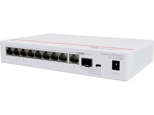 Huawei eKitEngine S110 Series S110-8T2ST - Switch - ikke-styrt - 8 x 10/100/1000 + 1 x 10/100/1000 (opplink) + 1 x Gigabit SFP (opplink) - stasjonæ...