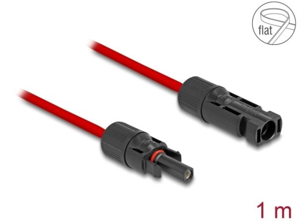 Delock - Solar cable - DL4 (hann) til DL4 (hunn) - 1000 V - 1 m - flat - rød