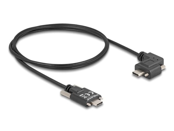 Delock - USB-kabel - 24 pin USB-C (hann) rett til 24 pin USB-C (hann) venstre/høyre-vinklet - USB 2.0 - 3 A - 1 m - tommelskruer, støtte for Power ...