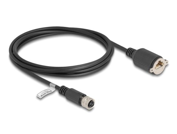 Delock - Nettverkskabel - 4 pin M12-D (hunn) til RJ-45 (hunn) skrubar - 2 m - 6.8 mm - FTP - CAT 5e - formstøpt, flertrådet - svart