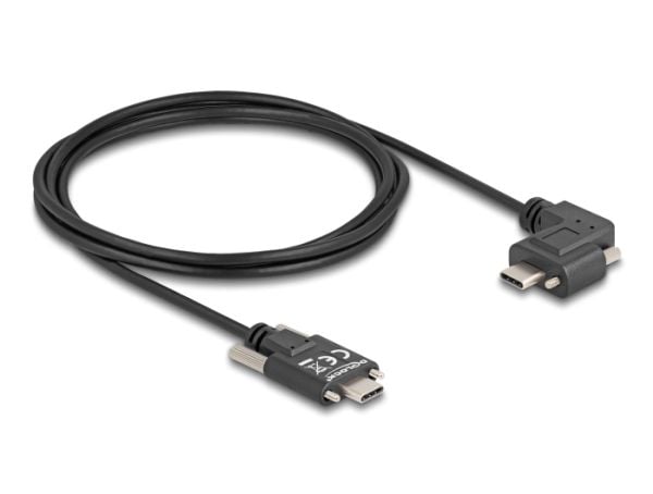 Delock - USB-kabel - 24 pin USB-C (hann) rett til 24 pin USB-C (hann) venstre/høyre-vinklet - USB 2.0 - 3 A - 2 m - tommelskruer, støtte for Power ...