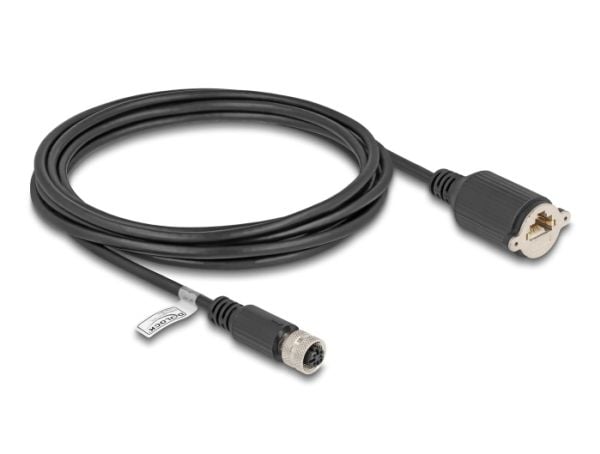 Delock - Nettverkskabel - 4 pin M12-D (hunn) til RJ-45 (hunn) skrubar - 3 m - 6.8 mm - FTP - CAT 5e - formstøpt, flertrådet - svart