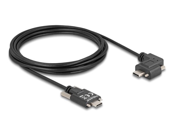 Delock - USB-kabel - 24 pin USB-C (hann) til 24 pin USB-C (hann) venstre/høyre-vinklet - USB 2.0 - 3 A - 3 m - tommelskruer, støtte for Power Deliv...