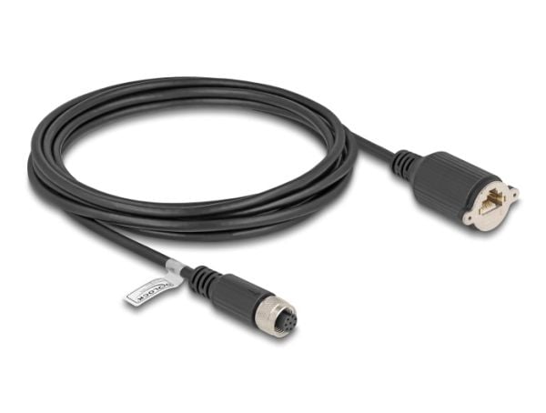 Delock - Nettverkskabel - 8 pin M12-A (hunn) til RJ-45 (hunn) skrubar - 3 m - 6.8 mm - FTP - CAT 5e - formstøpt, flertrådet - svart