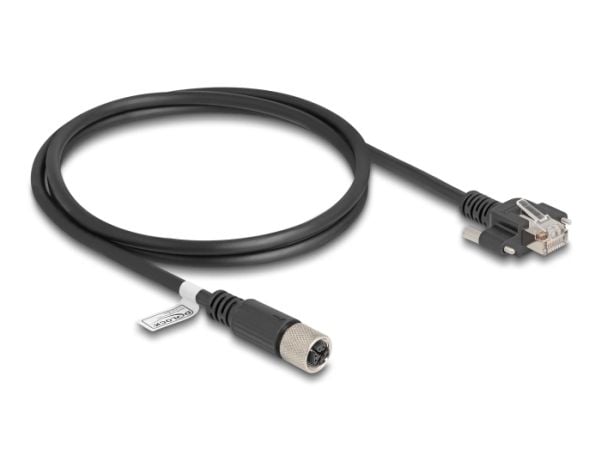 Delock - Nettverkskabel - 8-pins M12 (hunn) til RJ-45 (hann) skrubar - 1 m - 6.8 mm - S/FTP - CAT 6a - med støvel, X-kodet - svart