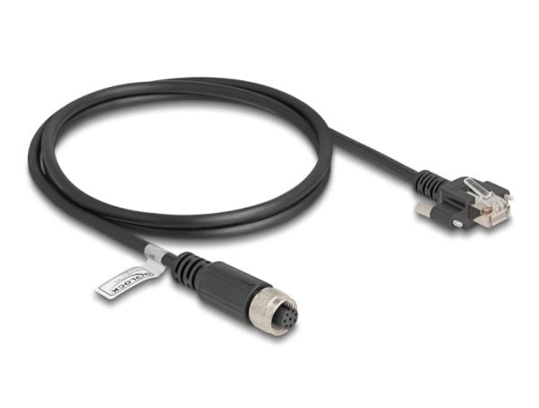 Delock - Nettverkskabel - 8 pin M12-A (hunn) til RJ-45 (hann) skrubar - 1 m - 6.8 mm - FTP - CAT 5e - formstøpt, flertrådet, A-kodet - svart
