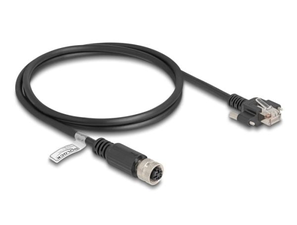 Delock - Nettverkskabel - 4 pin M12-D (hunn) til RJ-45 (hann) skrubar - 1 m - 6.8 mm - FTP - CAT 5e - formstøpt, flertrådet, D-kodet - svart