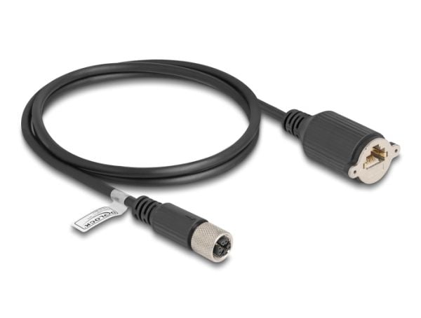Delock - Nettverkskabel - 8 pin M12-X (hunn) til RJ-45 (hunn) skrubar - 1 m - 6.8 mm - S/FTP - CAT 6a - formstøpt, flertrådet - svart