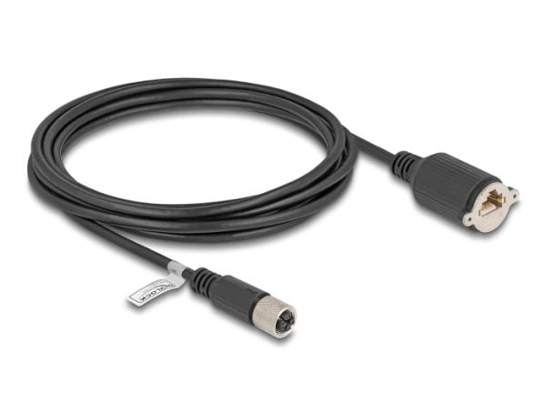 Delock - Nettverkskabel - 8-pins M12 (hunn) til RJ-45 (hunn) skrubar - 3 m - 6.8 mm - S/FTP - CAT 6a - X-kodet - svart