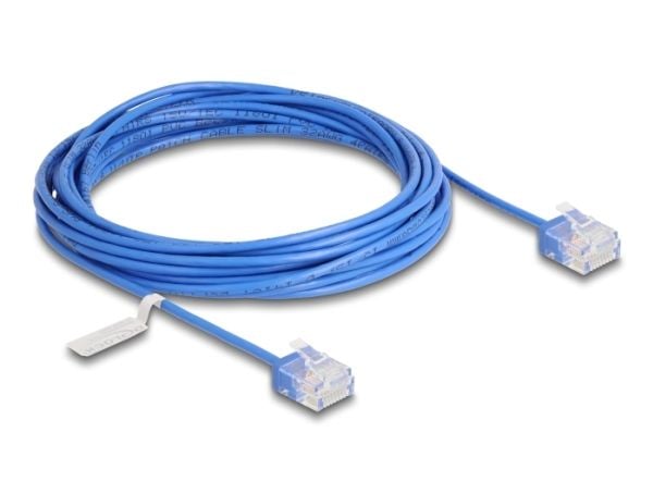 Delock - Koblingskabel - RJ-45 (hann) til RJ-45 (hann) - 5 m - 2.6 mm - UTP - CAT 6 - opptil 1 Gbps-dataoverføringshastighet, ultra-slim - blå