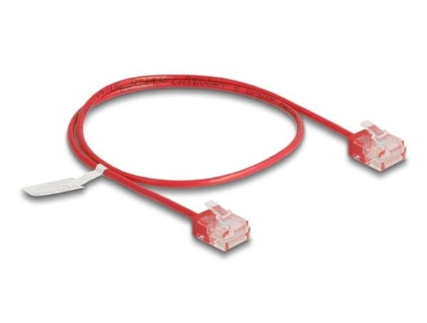 Delock - Koblingskabel - RJ-45 (hann) short til RJ-45 (hann) short - 50 cm - 2.6 mm - UTP - CAT 6 - formstøpt, ultra-slim - rød