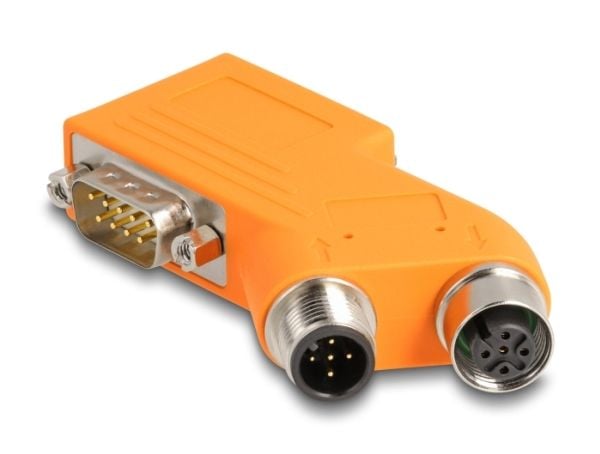 Delock D-Sub 9 plugg og stikkontakt til M12 plugg og stikkontakt 5 pins A-kodet CAN-bussfordeler 35° oransje