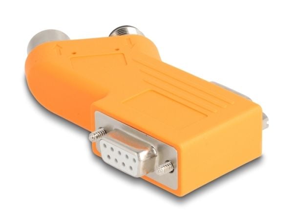 Delock D-Sub 9 plugg og stikkontakt til M12 plugg og stikkontakt 5 pins A-kodet CAN-bussfordeler 35° oransje