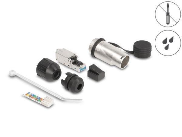 Delock - Nettverkkontakt - RJ-45 (hann) til LSA - CAT 6a - protective cap, robust plug housing, dust and waterproof (IP66)