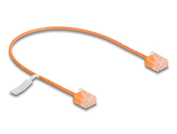 Delock RJ45 nettverkskabel Cat.6 UTP Ultra Slim 0,3 m oransje med korte plugger