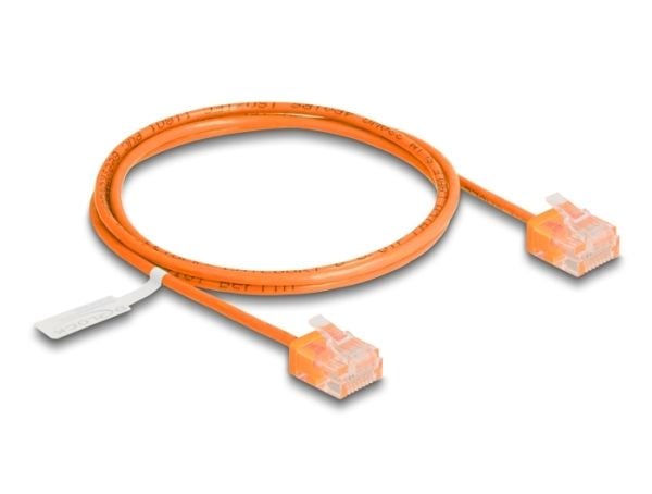 Delock - Koblingskabel - RJ-45 (hann) short til RJ-45 (hann) short - 1 m - 2.6 mm - UTP - CAT 6 - formstøpt, ultra-slim - oransje