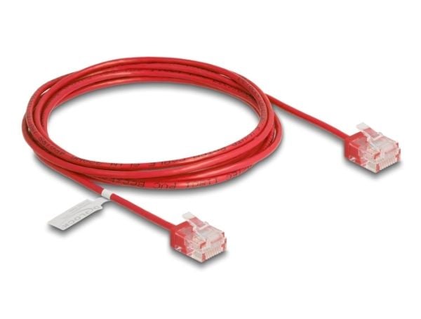 Delock - Koblingskabel - RJ-45 (hann) til RJ-45 (hann) - 2 m - 2.6 mm - UTP - CAT 6 - opptil 1 Gbps-dataoverføringshastighet - rød