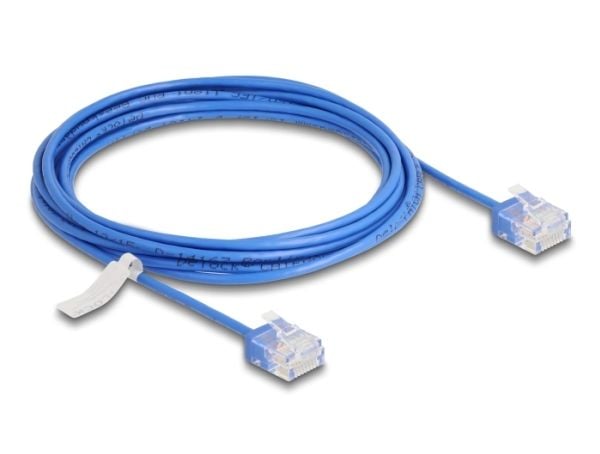 Delock - Koblingskabel - RJ-45 (hann) til RJ-45 (hann) - 3 m - 2.6 mm - UTP - CAT 6 - opptil 1 Gbps-dataoverføringshastighet, ultra-slim - blå