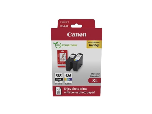Canon PG-585XL/CL-586XL Photo Value Pack - 2-pack - Høy ytelse - svart, farge (cyan, magenta, gul) - hengeboks - blekkpatron/papirsett - for PIXMA ...