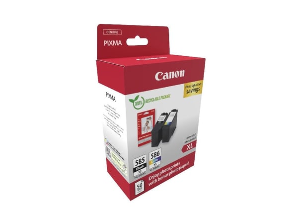 Canon PG-585XL/CL-586XL Photo Value Pack - 2-pack - Høy ytelse - svart, farge (cyan, magenta, gul) - hengeboks - blekkpatron/papirsett - for PIXMA ...