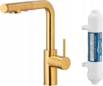 Kjøkkenbatteri KFA DUERO PURE BASIC uttrekk med vannfilter og uttrekkbar tut + Hydro-filter, børstet gull