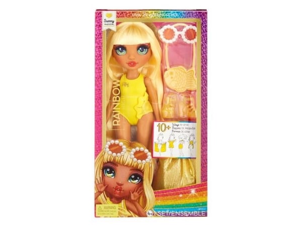 Rainbow High Swim & Style Sunny - Doll with Shimmery Wrap - gul