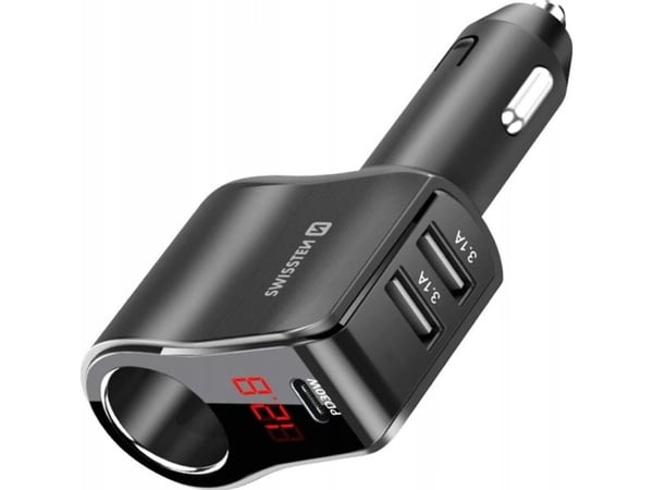 Swissten autolaturi 1x USB-C PD / 2x USB-A / CL / LED