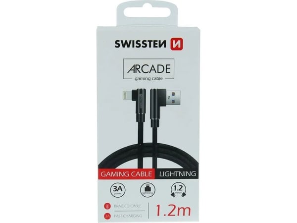 Swissten Braided L Type Universal Quick Charge 3.1 USB til Lightning Data og ladekabel 1,2m Svart