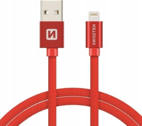 Swissten Textile Fast Charge 3A Lightning data- og ladekabel 2 m