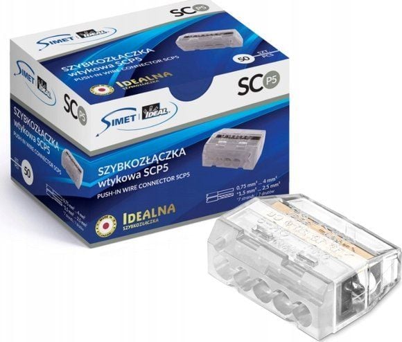 Simet pikaliitäntäinen johdinliitin 5x 0,75-4mm2 24A Simet Ideal SCP5 88000002S läpinäkyvä/valkoinen Simet Ideal SCP5 88000002S läpinäkyvä/valkoinen