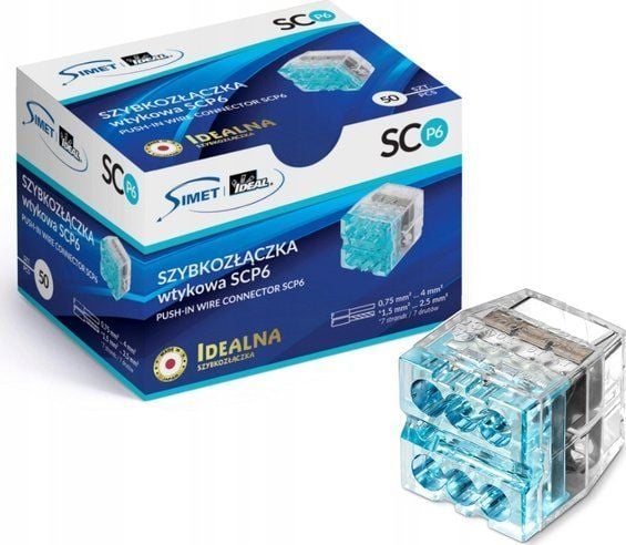 Simet pikaliitäntäinen johdinliitin 6x 0,75-4mm2 24A Simet Ideal SCP6 88000003S läpinäkyvä/sininen Simet Ideal SCP6 88000003S läpinäkyvä/sininen