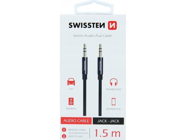 Swissten Textile Premium AUX vads 3,5 mm - 3,5 mm 1,5 m Melns