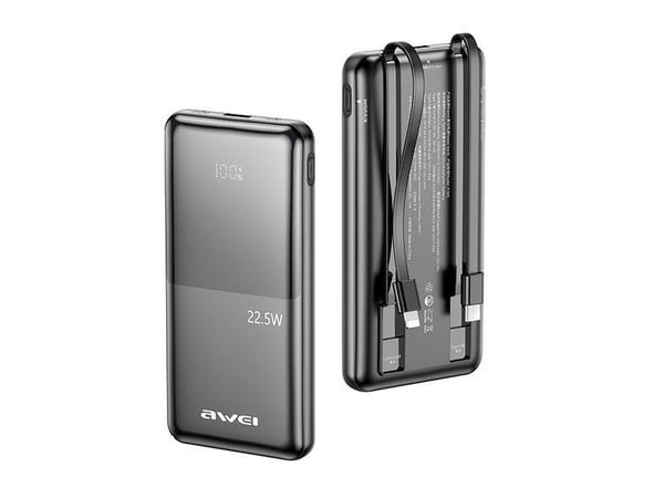 Awei AWEI PowerBank P76K 10000 mAh 22,5 W svart med digitalt display