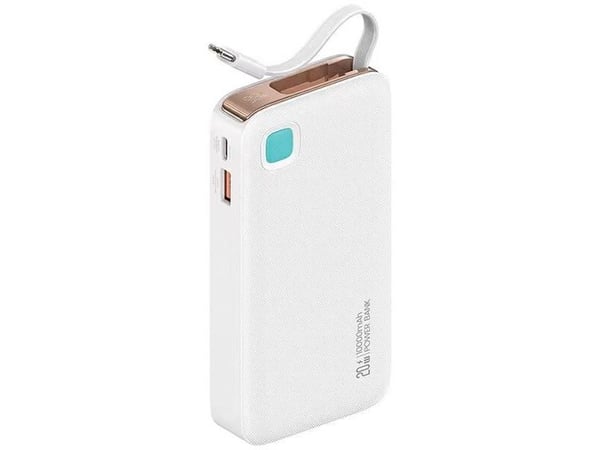 USAMS USAMS powerbank med uttrekkbart USB-C-kabel Retractable 10000 mAh PD 20W Fast Charge XY-serien hvit 10KCD22402 (US-CD224)