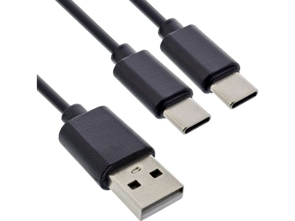 InLine 35126, 0,5 m, USB A, 2 x USB C, USB 2.0, Svart