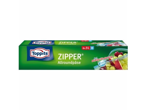 Toppits Zipper - Lynlåspose - 3 L (en pakke 8)