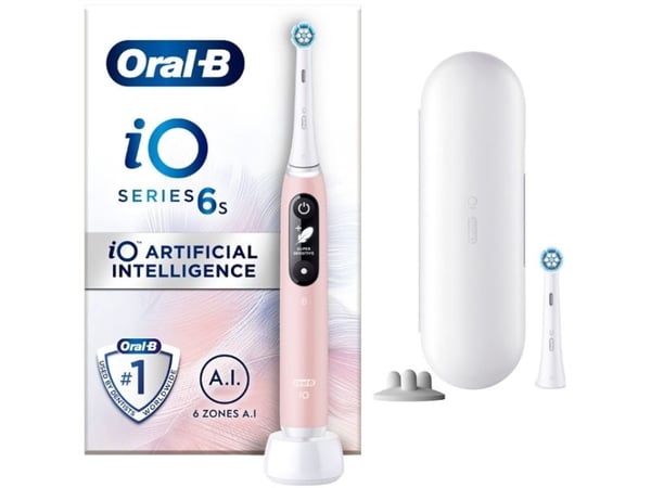 Oral-B iO 6S, Voksen, Vibrerende tannbørste, Daglig stell, Grundig rens, Gum omsorg, Sensitiv / Myk, Whitening, Rosa, Hvit, 2 min, Rosa, Hvit