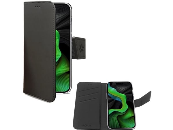 Celly Wally - Lommebok for mobiltelefon - fauxlær - svart - for Apple iPhone 15 Pro