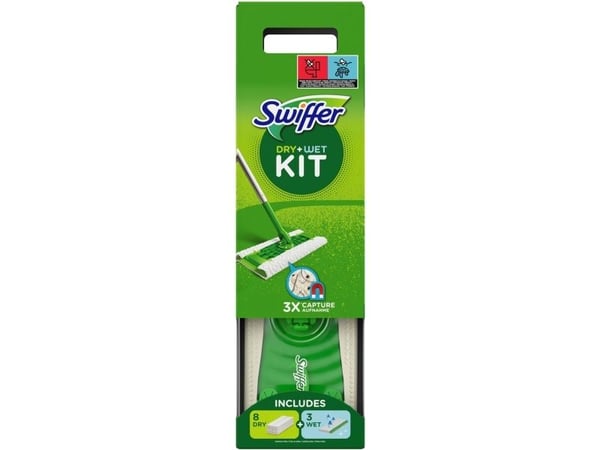 Swiffer startsett gulvmopp, tørre-/våte kluter, skaft med fleksibelt dreiehode