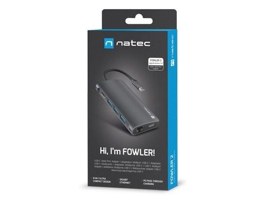 NATEC NMP-2162, langallinen, USB 3.2 Gen 1 (3.1 Gen 1) Type-C, 100 1000 Mbit/s, harmaa, tummanharmaa, MicroSD (TransFlash), SD