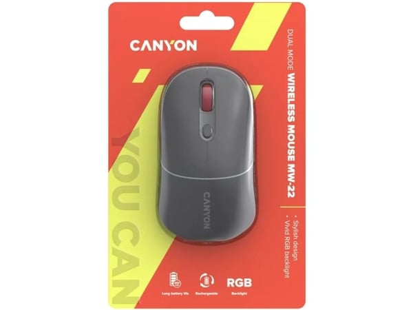 Canyon MW-22, Ambidekstriøs, Optisk, RF trådløs + Bluetooth, 1600 DPI, Grå