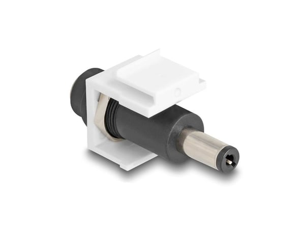 Delock Keystone-moduuli DC 5,5 x 2,5 mm naaras DC 5,5 x 2,1 mm uros valkoinen