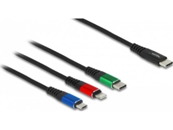 DeLOCK 86596, 1 m, USB C, USB C/micro-USB B/Lightning, USB 2.0, Musta, Sininen, Vihreä, Punainen