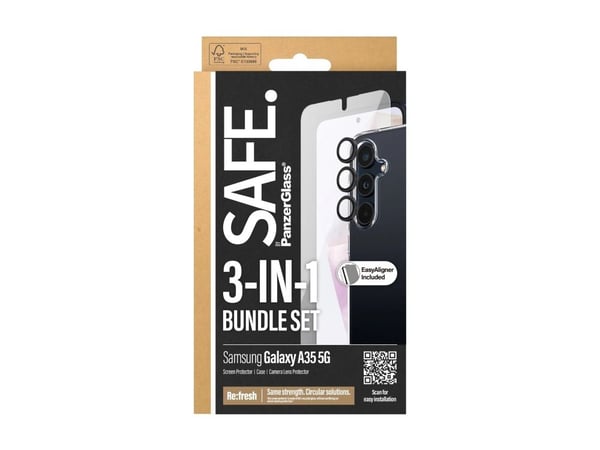 SAFE. by PanzerGlass - 3-i-1 beskyttelsespakke - baksidedeksel for mobiltelefon - termoplast-polyuretan (TPU), plastikk - gjennomsiktig - for Samsu...